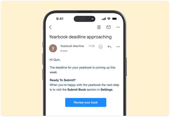 A deadline reminder email